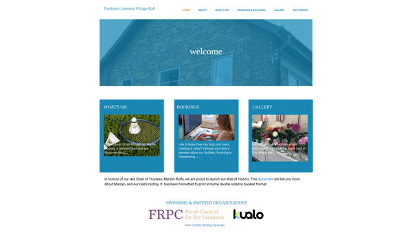 Screenshot of the Farnham Common Village Hall website