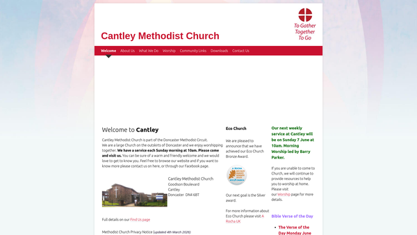 Screenshot of the Cantley Methodist Church website