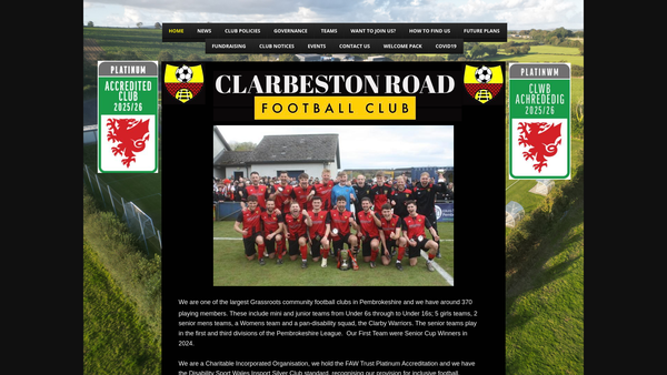 Screenshot of the Clarbeston Road Association Football Club website