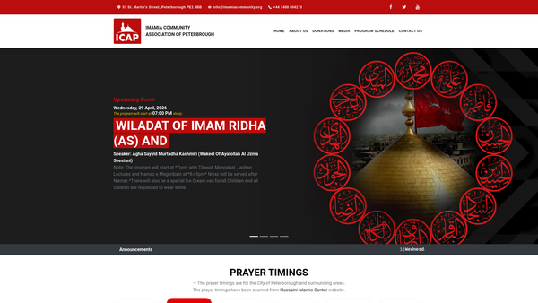 Screenshot of the Imamia Community Association Of Peterborough website