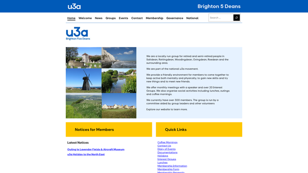 Screenshot of the Brighton Five Deans U3A website