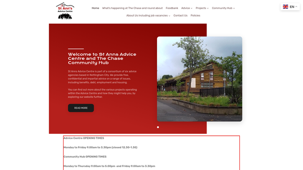 Screenshot of the St Anns Advice Group website