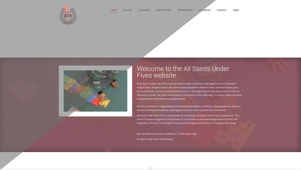 Screenshot of the All Saints Under Fives Pre School website