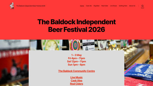 Screenshot of the The Independent Baldock Beer Festival Charitable Trust website