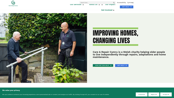 Screenshot of the Care & Repair Cymru 2015 website