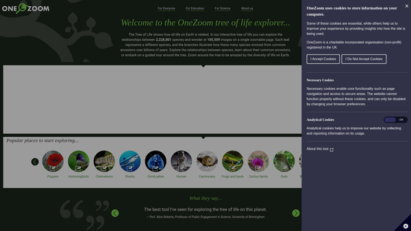 Screenshot of the Onezoom website