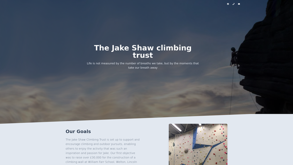 Screenshot of the Jake Shaw Climbing Trust website