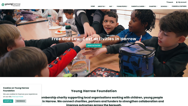 Screenshot of the Young Harrow Foundation website