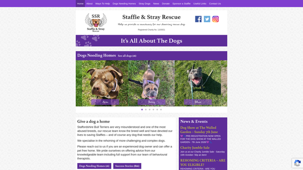 Screenshot of the Staffie And Stray Rescue website