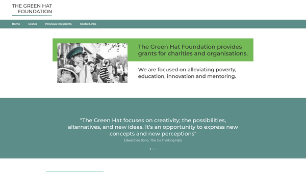 Screenshot of the The Green Hat Foundation website