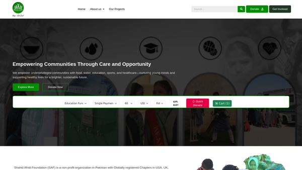 Screenshot of the Shahid Afridi Foundation (UK) website