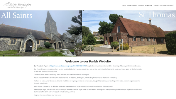 Screenshot of the The Parochial Church Council Of The Ecclesiastical Parish Of All Saints Birchington With St Mildred Acol And St Thomas Minnis Bay website