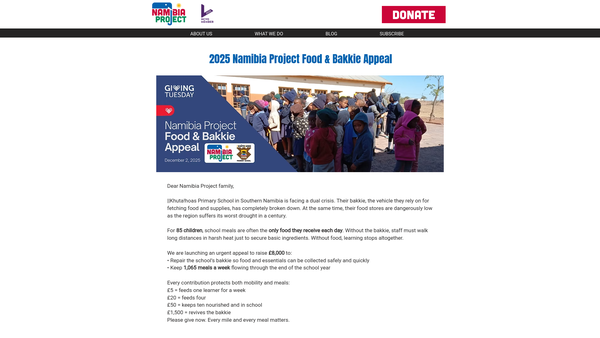 Screenshot of the Namibia Project website