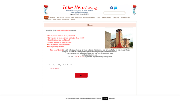 Screenshot of the Take Heart ( Derby) website