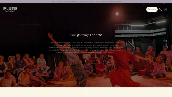 Screenshot of the Flute Theatre website