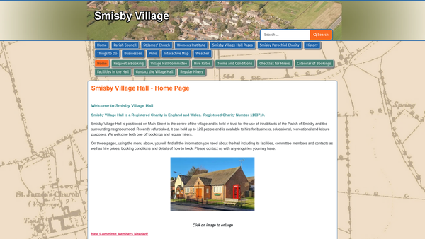 Screenshot of the Smisby Village Hall website