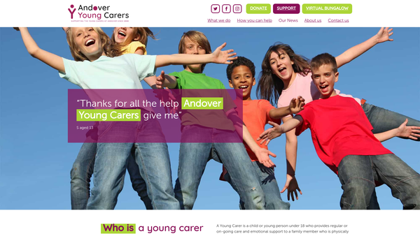 Screenshot of the Andover Young Carers website