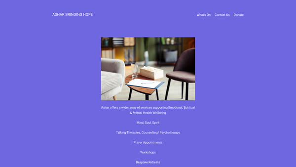 Screenshot of the Ashar (Bringing Hope) website