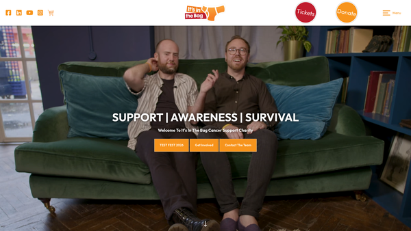 Screenshot of the It's In The Bag Cancer Support Ltd website