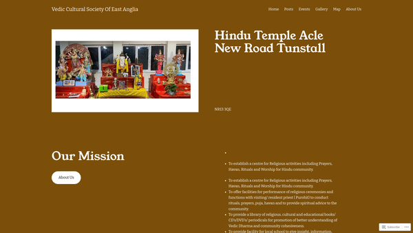 Screenshot of the Vedic Cultural Society Of East Anglia website
