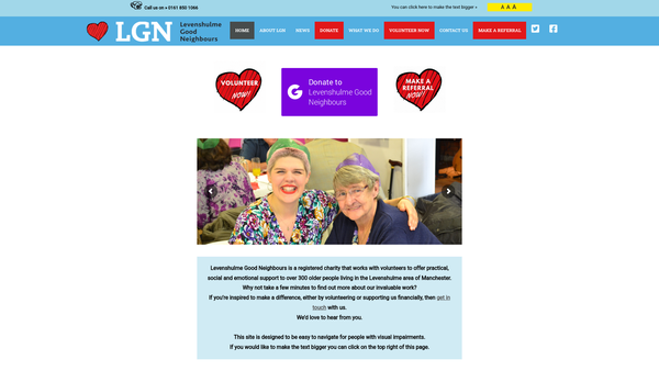 Screenshot of the Levenshulme Good Neighbours website