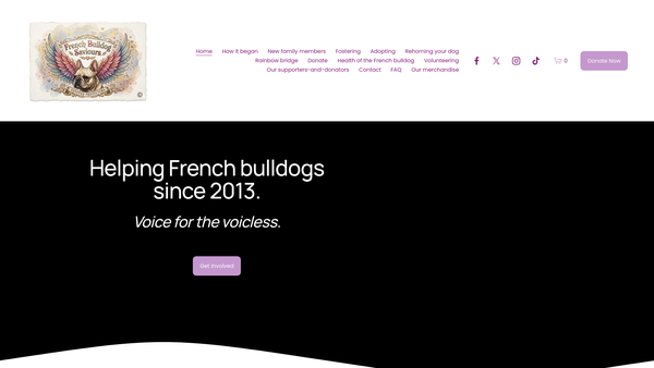 Screenshot of the French Bulldog Saviours website