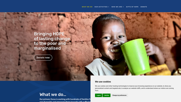 Screenshot of the Hope For Tomorrow Global website