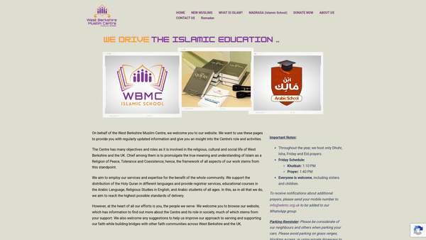 Screenshot of the West Berkshire Muslim Centre website