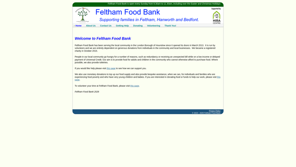 Screenshot of the Feltham Food Bank website