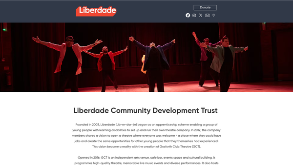 Screenshot of the Liberdade Community Development Trust website