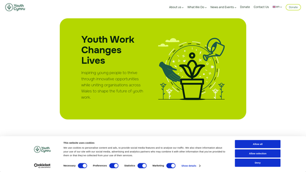 Screenshot of the The Welsh Association Of Youth Clubs website
