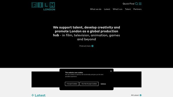 Screenshot of the Film London website