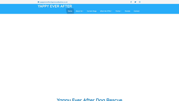 Screenshot of the Yappy Ever After Dog Rescue website