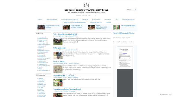 Screenshot of the Southwell Community Archaeology Group website