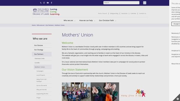 Screenshot of the Mothers' Union, Diocese Of Leeds website