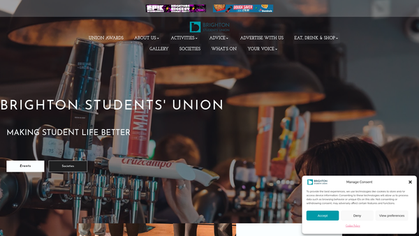 Screenshot of the University Of Brighton Students' Union website