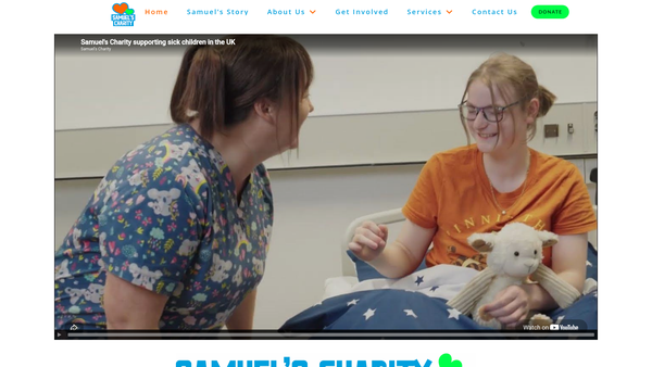Screenshot of the Samuel's Charity website