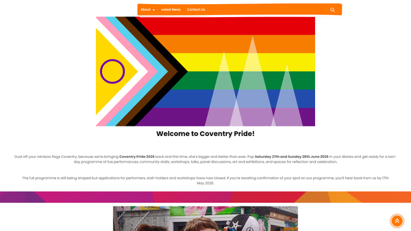 Screenshot of the Coventry Pride website