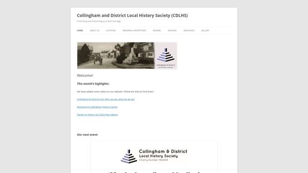 Screenshot of the Collingham And District Local History Society website