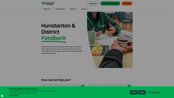 Screenshot of the Hunstanton And District Food Bank website