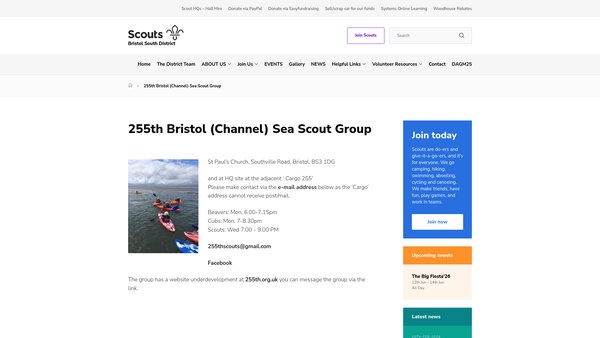 Screenshot of the 255 Bristol (Channel) Sea Scouts website