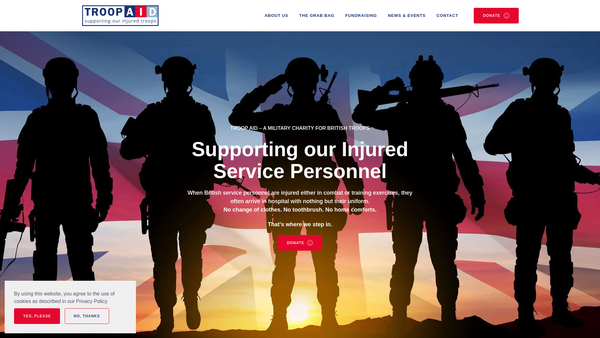 Screenshot of the Troop Aid website