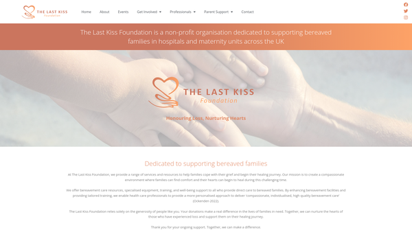 Screenshot of the The Last Kiss Foundation website