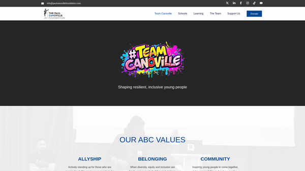 Screenshot of the The Paul Canoville Foundation website