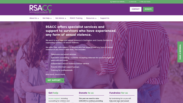 Screenshot of the Rape And Sexual Abuse Counselling Centre (Darlington And County Durham) CIO website