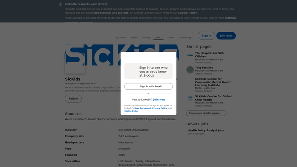 Screenshot of the Sickids website