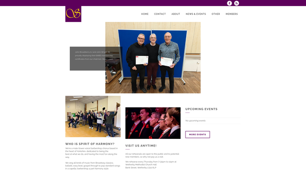 Screenshot of the Vale Of York Barbershop Harmony Club website