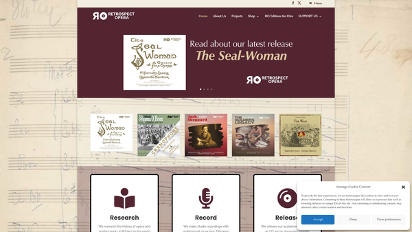 Screenshot of the Retrospect Opera website