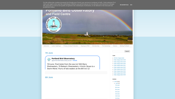 Screenshot of the Portland Bird Observatory And Field Centre website