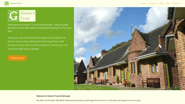 Screenshot of the Glover's Trust website